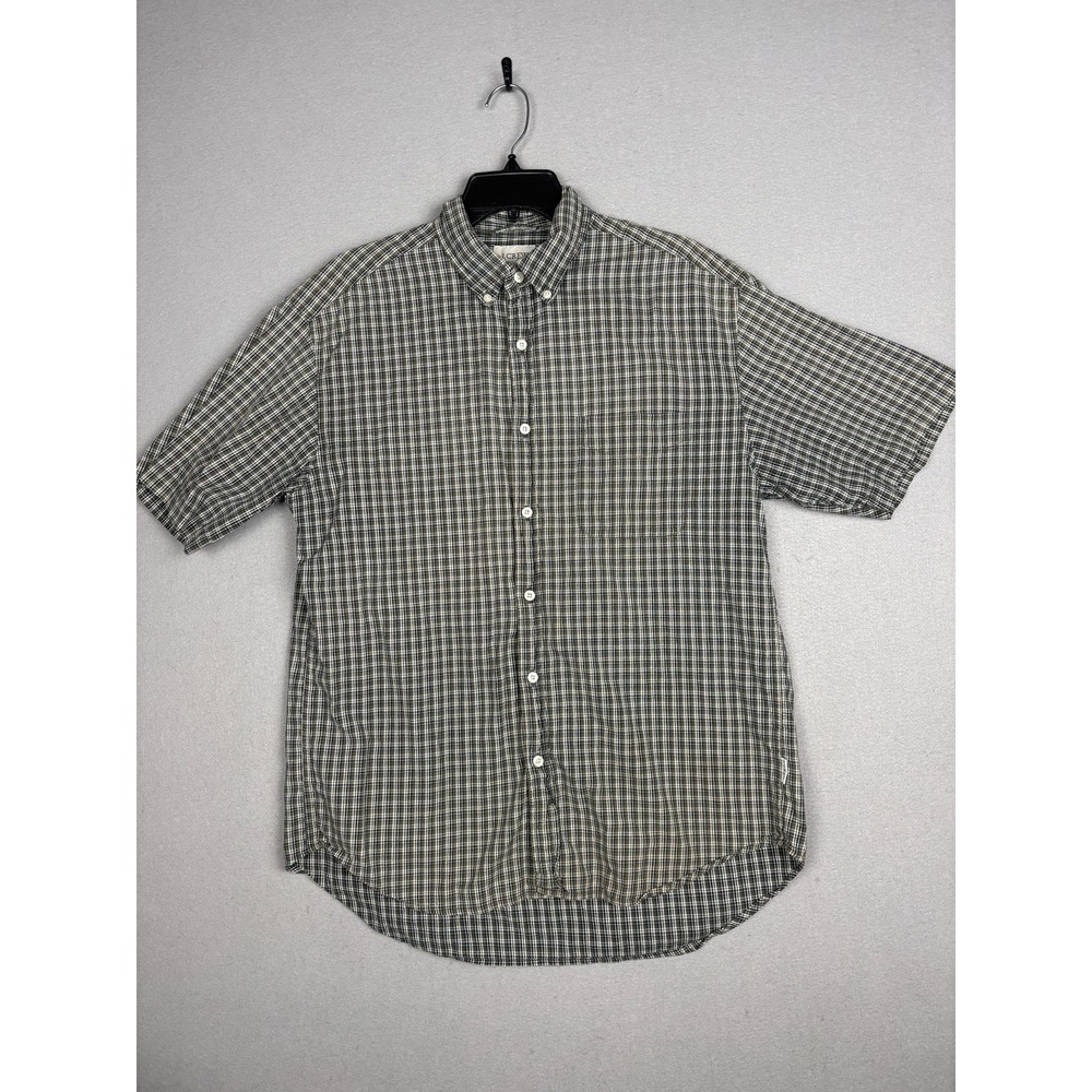 J Crew Shirt Mens Medium Green Check Short Sleeve Button Down Cotton Casual